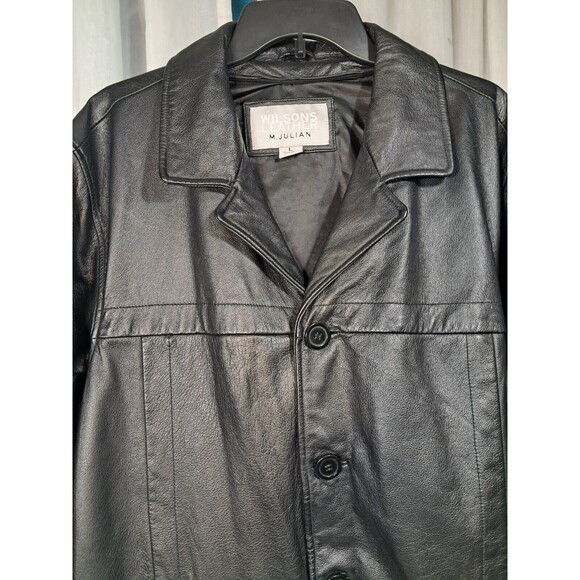 Vintage Wilsons Leather M. Julian Leather Jacket L Black 69426 Button Front - Picture 2 of 12